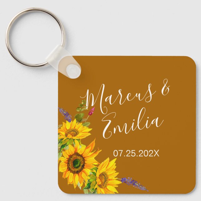 Autumn Sunflowers Custom Wedding  Keychain (Front)