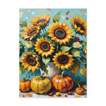 Autumn Sunflowers, Fall Sunflowers and Pumpkins,