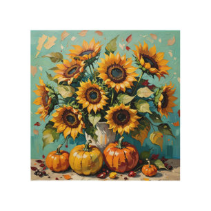 Autumn Sunflowers, Fall Sunflowers and Pumpkins, Wood Wall Art