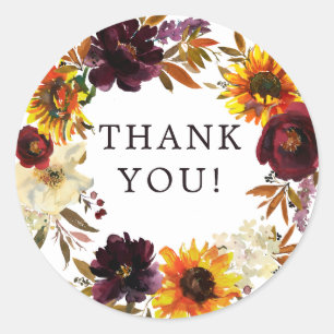 Autumn Sunflowers Floral Bridal Shower Classic Rou Classic Round Sticker