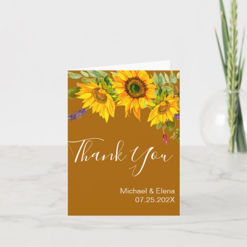 Autumn Sunflowers Folded Wedding Thank You Card