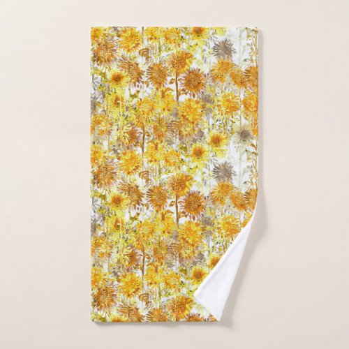 Autumn Sunflowers Hand_Painted Watercolor Kitchen Hand Towel