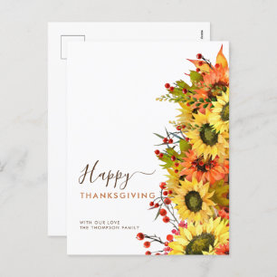 Autumn Sunflowers Happy Thanksgiving Names Holiday Postcard