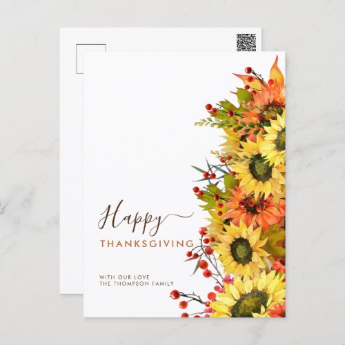 Autumn Sunflowers Happy Thanksgiving Names  Holiday Postcard