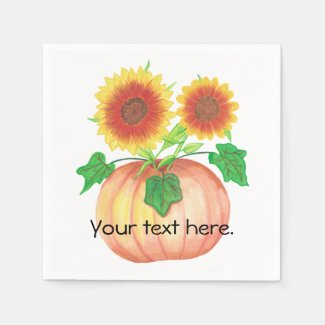 Autumn Sunflowers in Pumpkin with Leaves Napkins