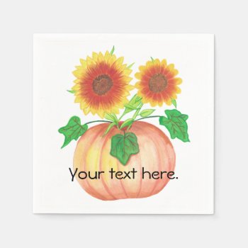 Autumn Sunflowers In Pumpkin With Leaves Napkins by Cherylsart at Zazzle