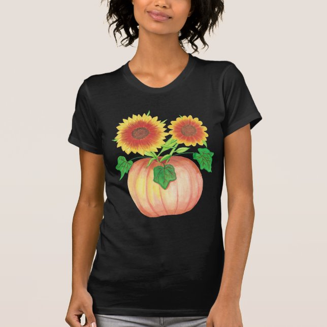 Autumn Sunflowers in Pumpkin with Leaves Tees (Front)