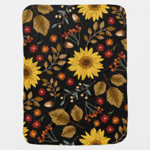 Autumn Sunflowers: Maple Black Background Baby Blanket