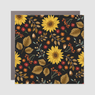 Autumn Sunflowers: Maple Black Background Car Magnet