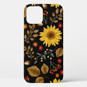 Autumn Sunflowers: Maple Black Background iPhone 12 Case