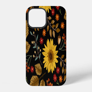 Autumn Sunflowers: Maple Black Background iPhone 12 Case