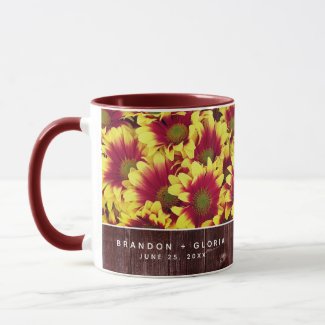 Autumn Sunflowers on Rustic Wooden Fence Wedding Mug