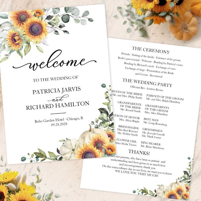 Autumn Sunflowers Pumpkin Wedding Ceremony Program (Creator Uploaded)