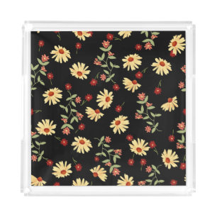 Autumn Sunflowers: Red-Orange Harmony. Acrylic Tray