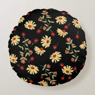 Autumn Sunflowers: Red-Orange Harmony. Round Pillow