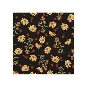 Autumn Sunflowers: Red-Orange Harmony. Wood Wall Art