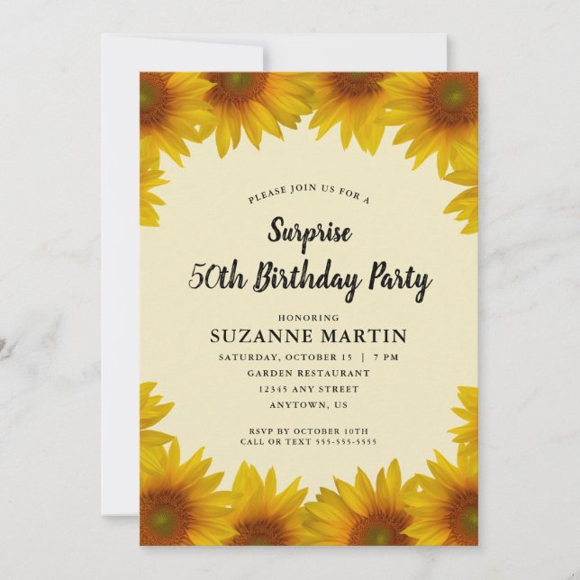 Autumn Sunflowers | Surprise 50th Birthday Party Invitation (Front)