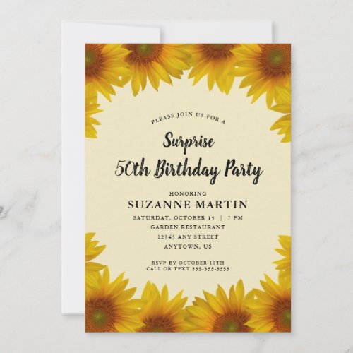 Autumn Sunflowers  Surprise 50th Birthday Party Invitation