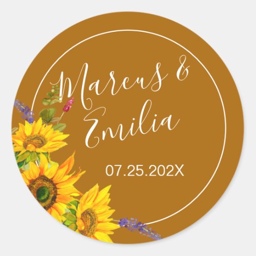 Autumn Sunflowers Wedding  Classic Round Sticker