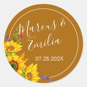 Autumn Sunflowers Wedding Classic Round Sticker