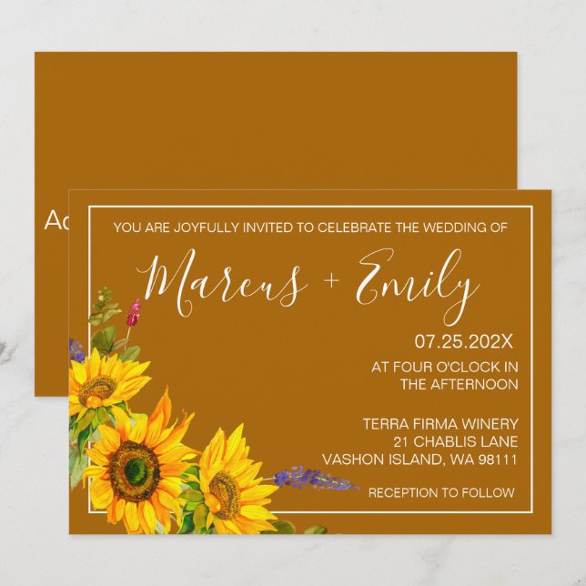 Autumn Sunflowers Wedding Invitation (Front/Back)