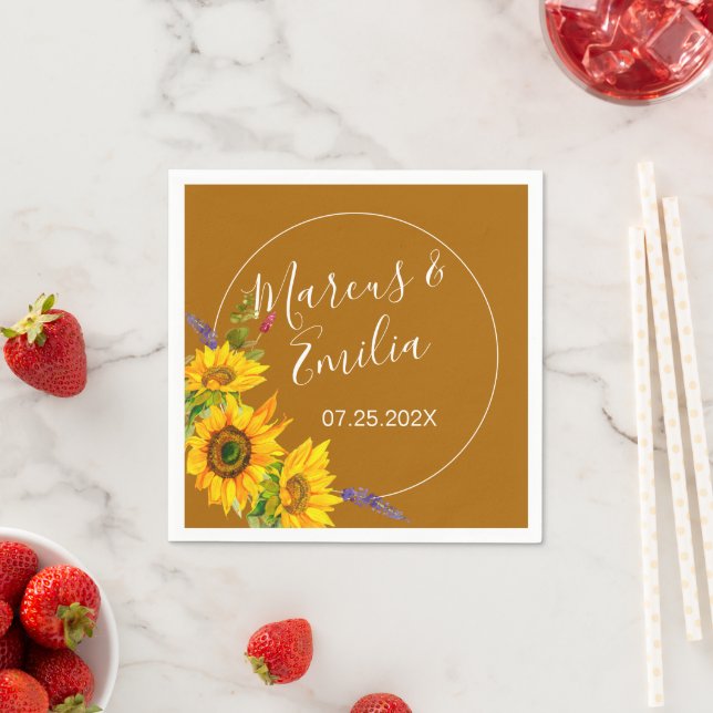 Autumn Sunflowers Wedding Paper Napkins (Insitu)