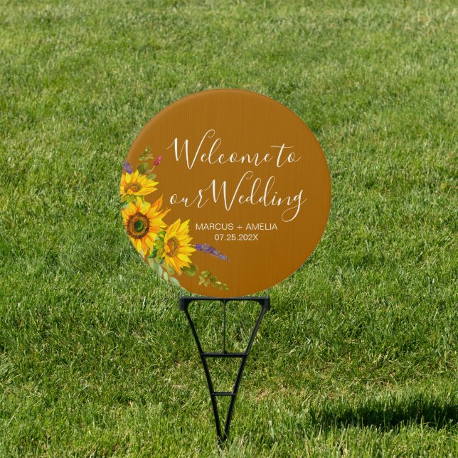 Autumn Sunflowers Wedding Round Welcome Sign (Insitu)