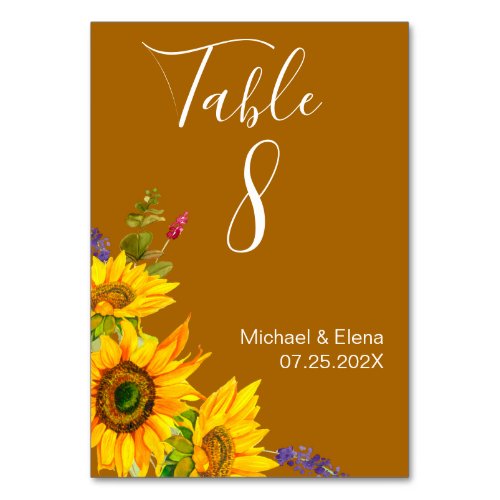 Autumn Sunflowers Wedding Table Number