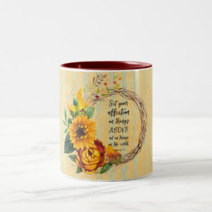 Autumn Sunflowers with Bible Verse Quote Two-Tone Coffee Mug