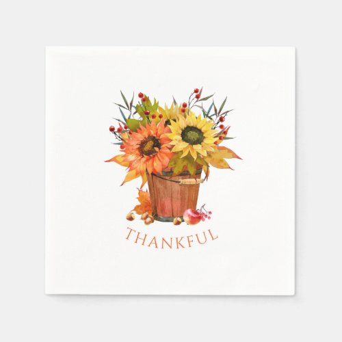 Autumn Sunflowers Wooden Bucket Thankful Napkins