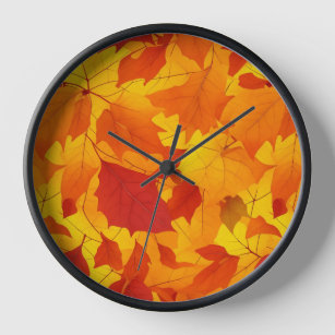 Autumn sunny shiny leaves design clock