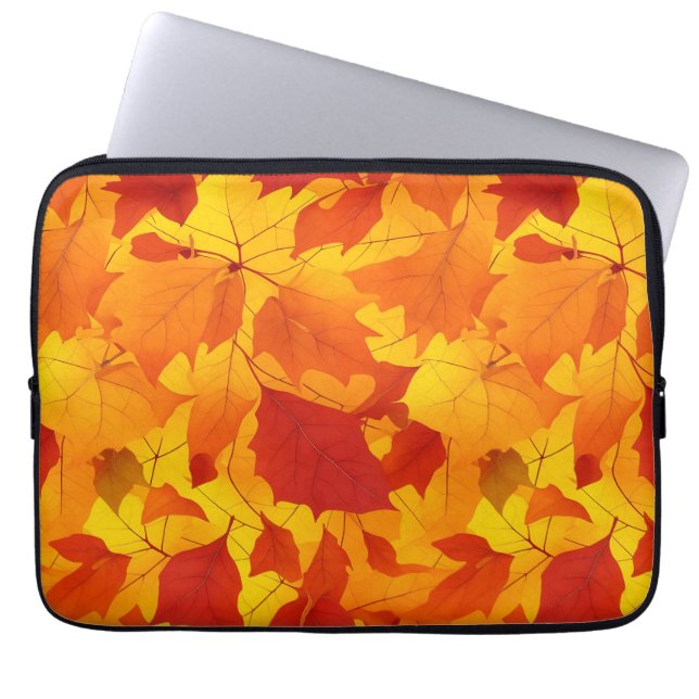 Autumn sunny shiny leaves design laptop sleeve (Front)