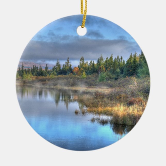 Autumn Sunrise at Moosehead Lake Maine Ceramic Ornament (Front)