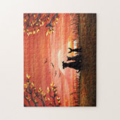 Autumn Sunset Dog and Cat Fall Jigsaw Puzzle (Vertical)