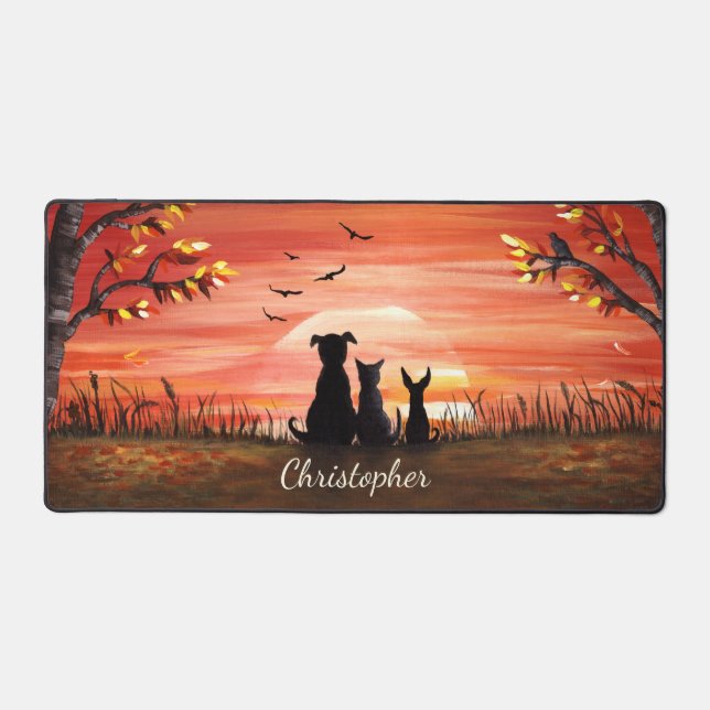 Autumn Sunset Dog and Cat Personalized Desk Mat (Front)
