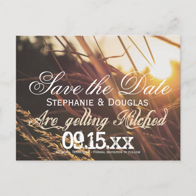Autumn Sunset Fall Save the Date Postcards (Front)