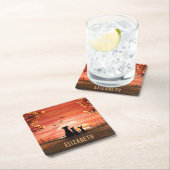 Autumn Sunset Pets Personalize Square Paper Coaster (Insitu)