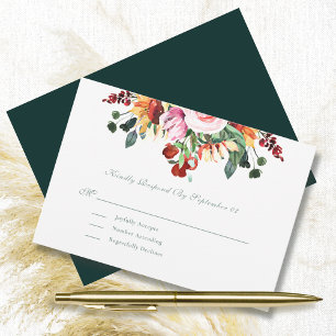 Autumn Sunset Sage Watercolor Floral Wedding RSVP 