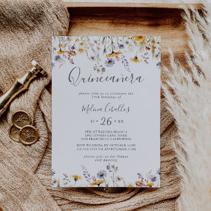 Autumn Sunshine Elegant Wildflower Quinceañera Invitation