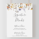 Autumn Sunshine Wildflower Signature Drinks  Poster<br><div class="desc">This autumn sunshine wildflower signature drinks poster is perfect for a rustic wedding. The design features multiple watercolor purple,  violet,  yellow flowers,  burgundy buds and olive green foliage beautifully grouped into bouquets.

Personalize the sign with the names of the bride and groom and their favorite drink choice.</div>