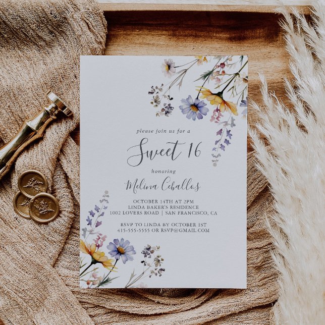 Autumn Sunshine Wildflower Sweet 16 Birthday Party Invitation (Creator Uploaded)