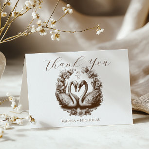 Autumn Swan Lake Wedding Thank You Card 