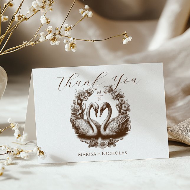 Autumn Swan Lake Wedding Thank You Card  (Romantic Thank You Card)