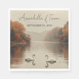 Autumn Swans Romantic Lake in Fall Wedding Napkins