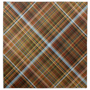 Autumn Sycamore Brown, Green, and Blue Plaid Cloth Napkin