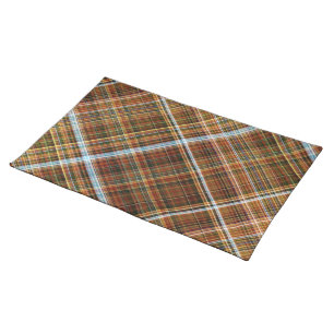 Autumn Sycamore Brown, Green, and Blue Plaid Cloth Placemat