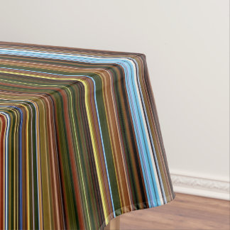 Autumn Sycamore Brown, Green, and Blue Stripe Tablecloth