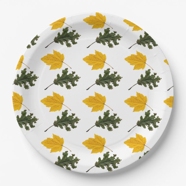 Autumn Symmetry Leaf Pattern Paper Plates (Front)