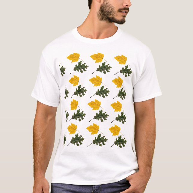 Autumn Symmetry Leaf Pattern T-Shirt (Front)