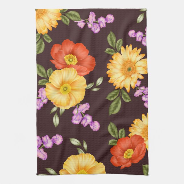 Autumn Symphony - Floral Design  Kitchen Towel (Vertical)